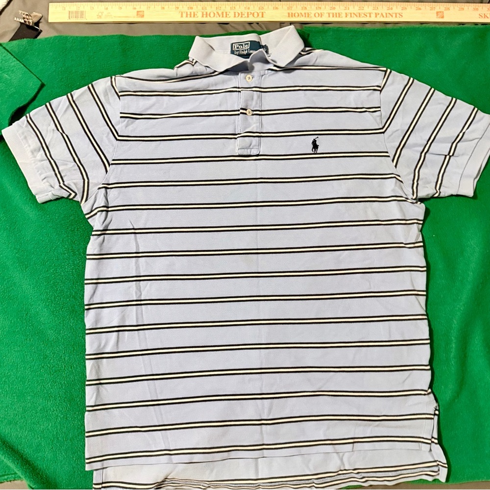 Polo by Ralph Lauren Men's White and Black Striped Polo Shirt